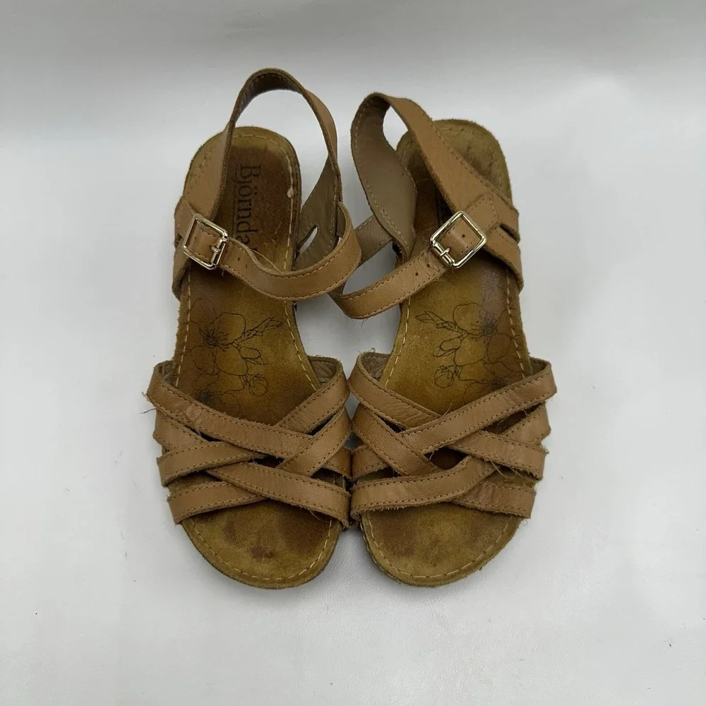 Bjorndal Lily Strappy Wedge Sandals Womens Brown Leather 6M Comfort strappy Cork